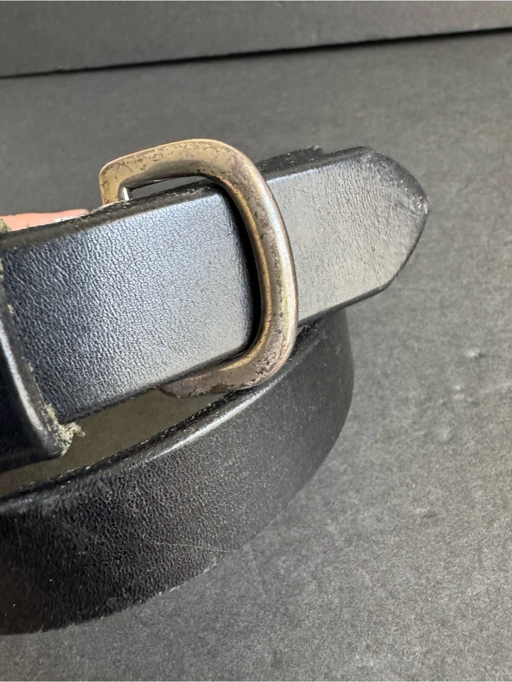 Vintage Eddie Bauer Black Leather Belt Silver Distressed Unisex Womens Medium